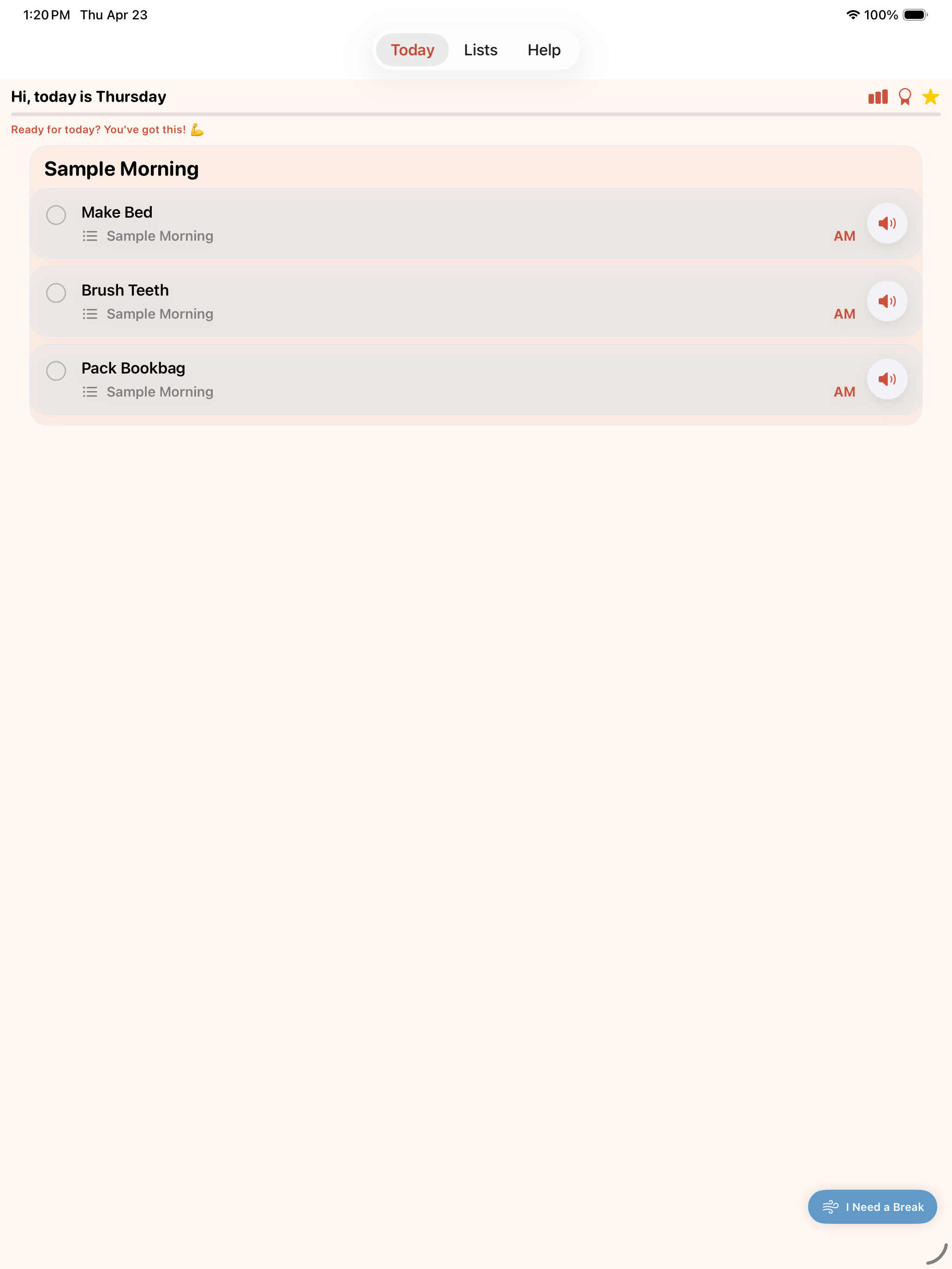 Today screen on iPad