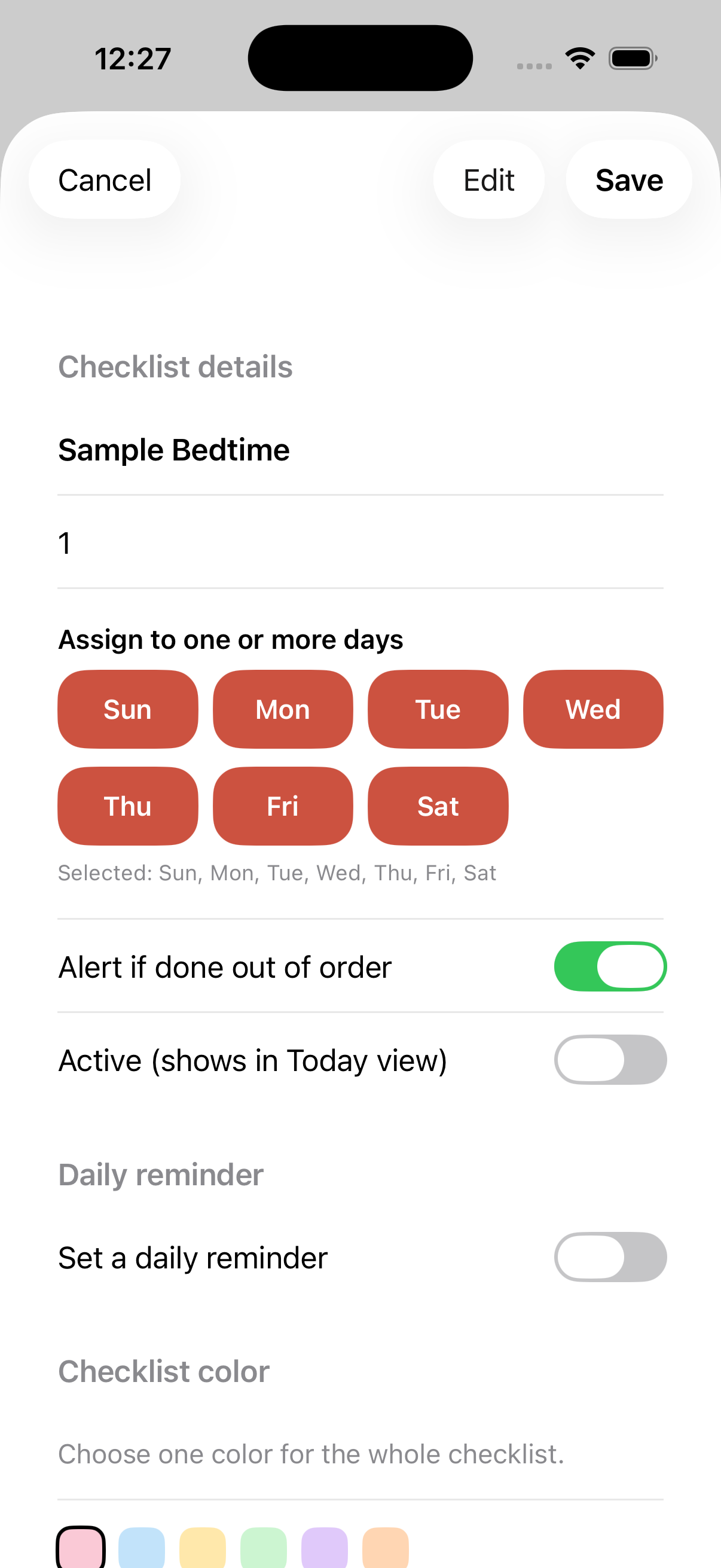 Checklist editor on iPhone