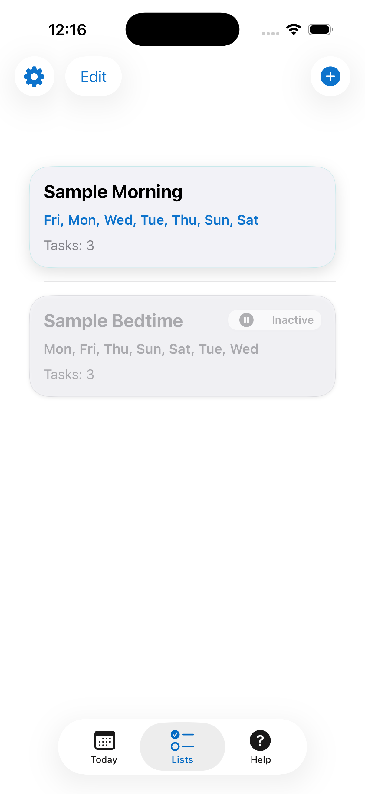 Lists screen on iPhone